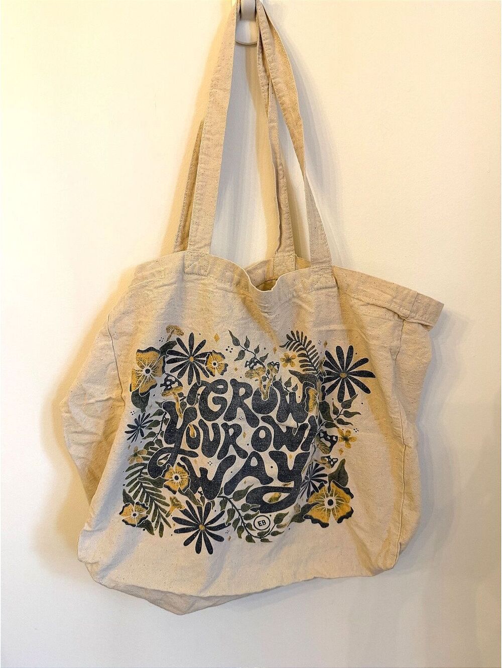 Earthbound Trading Co. Canvas Tote Bag with Floral 'Grow Your Own Way' Design